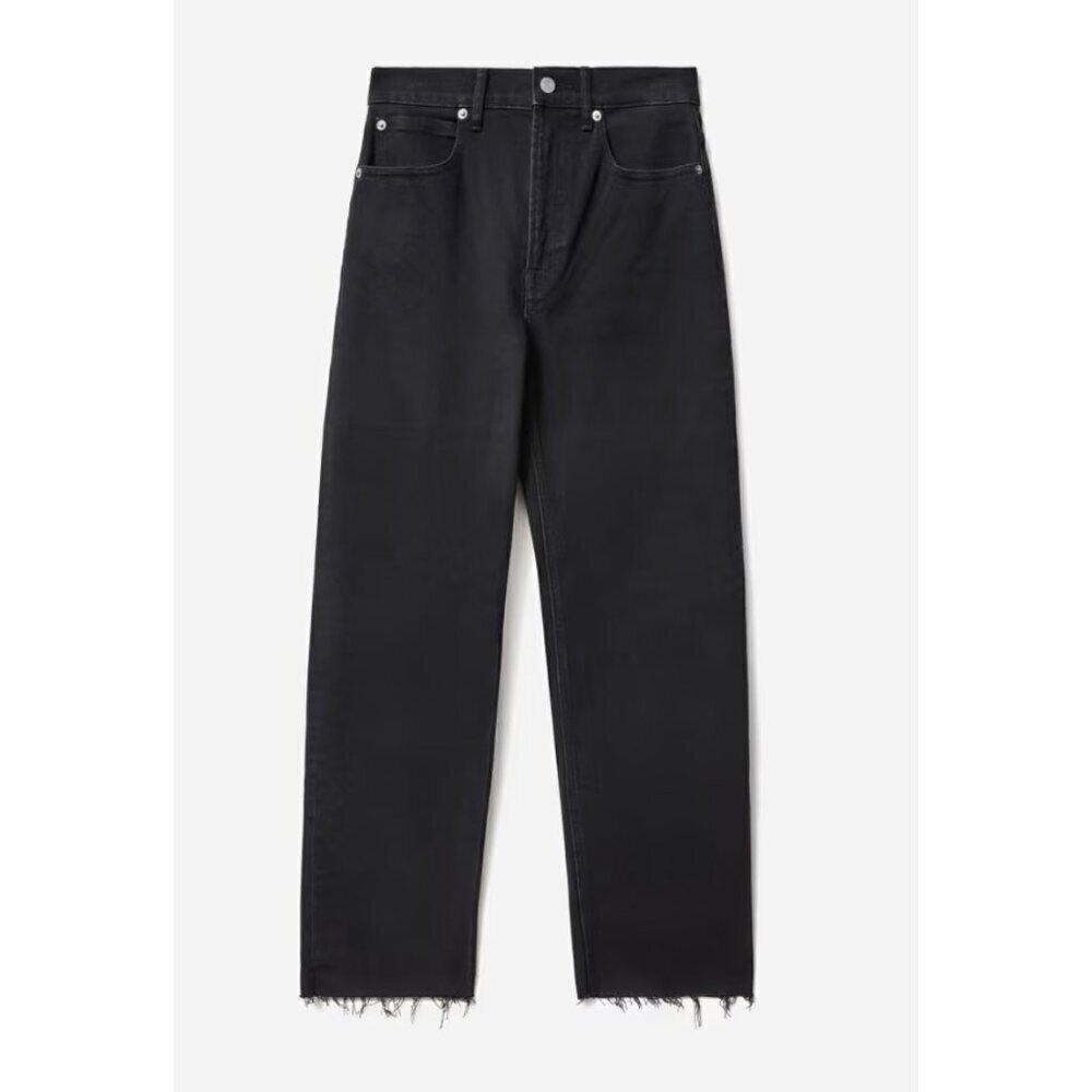 Everlane The Way High Jean Organic Cotton Sz 25 Cropped Black Denim Straight Leg - Picture 2 of 10